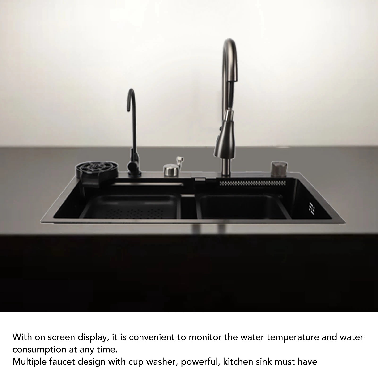 Kitchen Sink Digital Display Workstation Under Counter Kitchen Sink Basin 68x45cm Thickened Stainless Steel Kitchen Sink