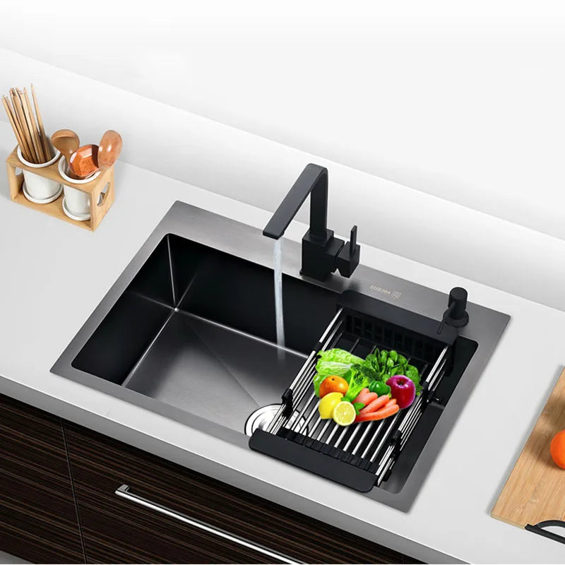 small kitchen sink above counter or udermount vegetable washing basin sink kitchen black stainless steel seamless welding pia