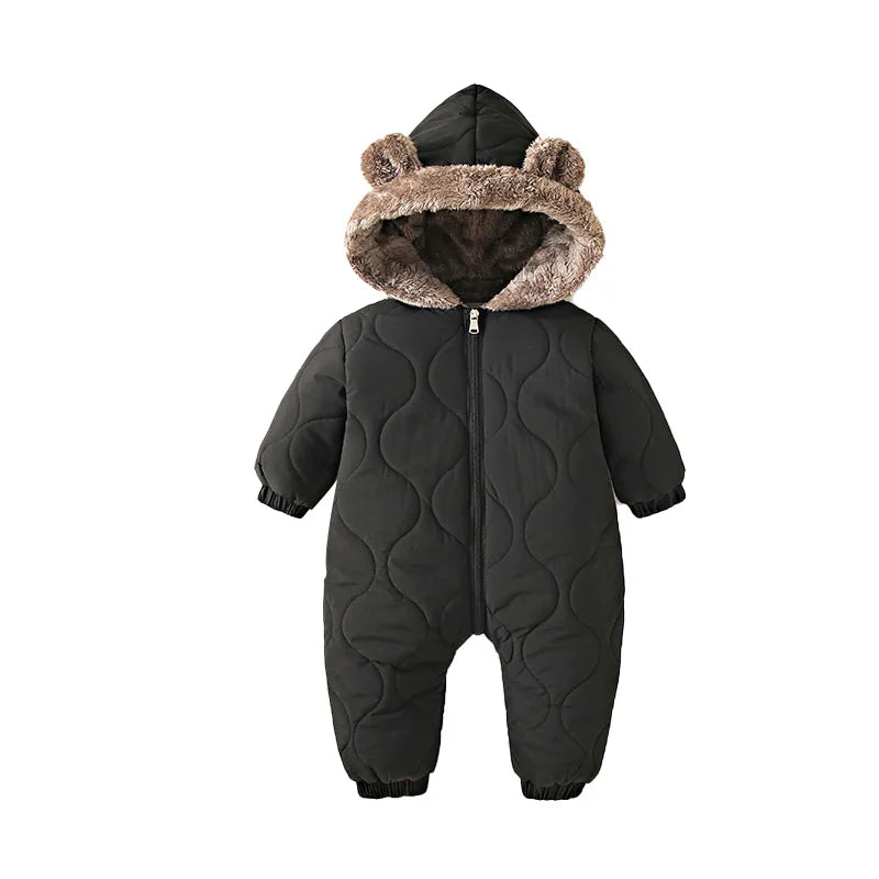 0-3Y Newborn Baby Bodysuit Children's Down Cotton Jacket Bear Ear Velvet Plush Jumpsuit Thick Rompers Baby Boys Girls Bodysuits