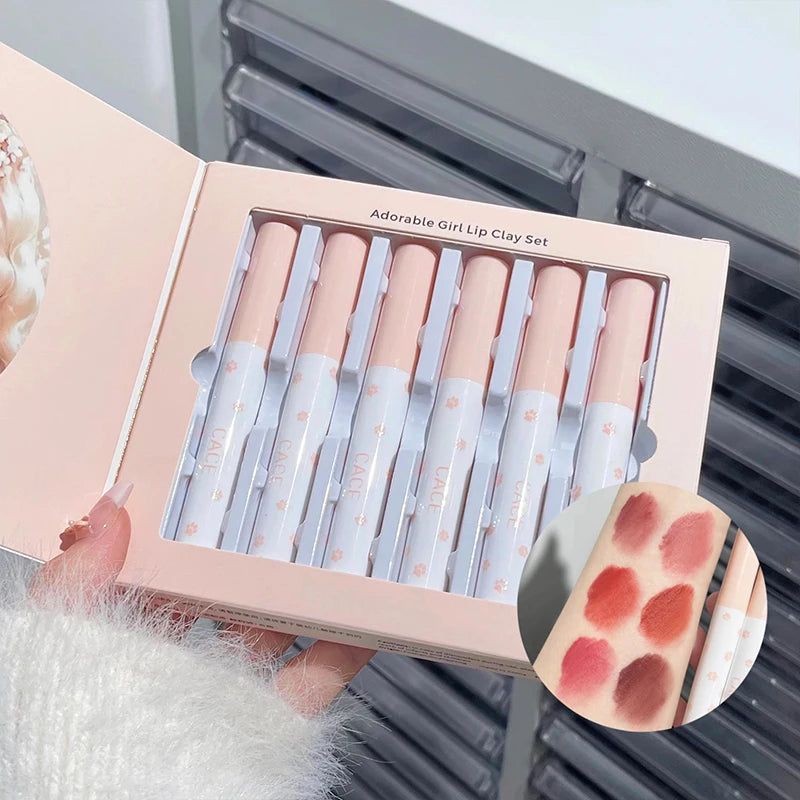 Ensemble cosmétique de maquillage . Brillant à lèvres Velours mat .