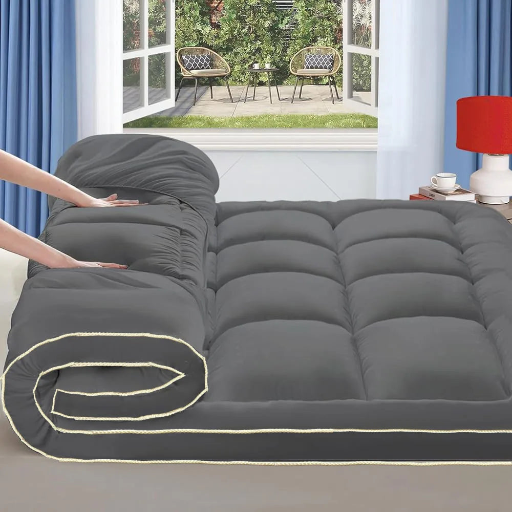 Thick Mattress Topper, Extra Thick Mattress Pad Cover for Back Pain, Cooling Futon Mattress Overfilled Down Alternative Filling
