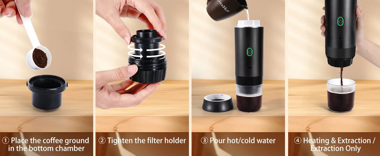 Wireless Electric Portable Espresso Coffee Machine for Car & Home Camping Coffee Maker 3-in-1 Capsule Powder Travel Coffee Maker