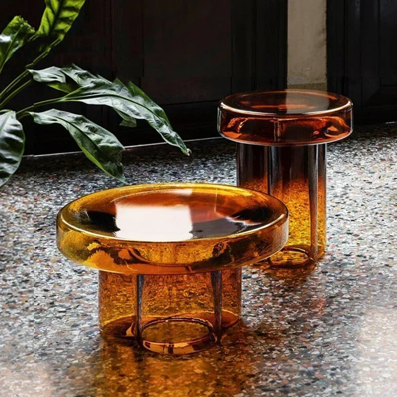 Verre Transparent café moderne rond chevet nordique pétale côté salon meubles créatifs Table ronde