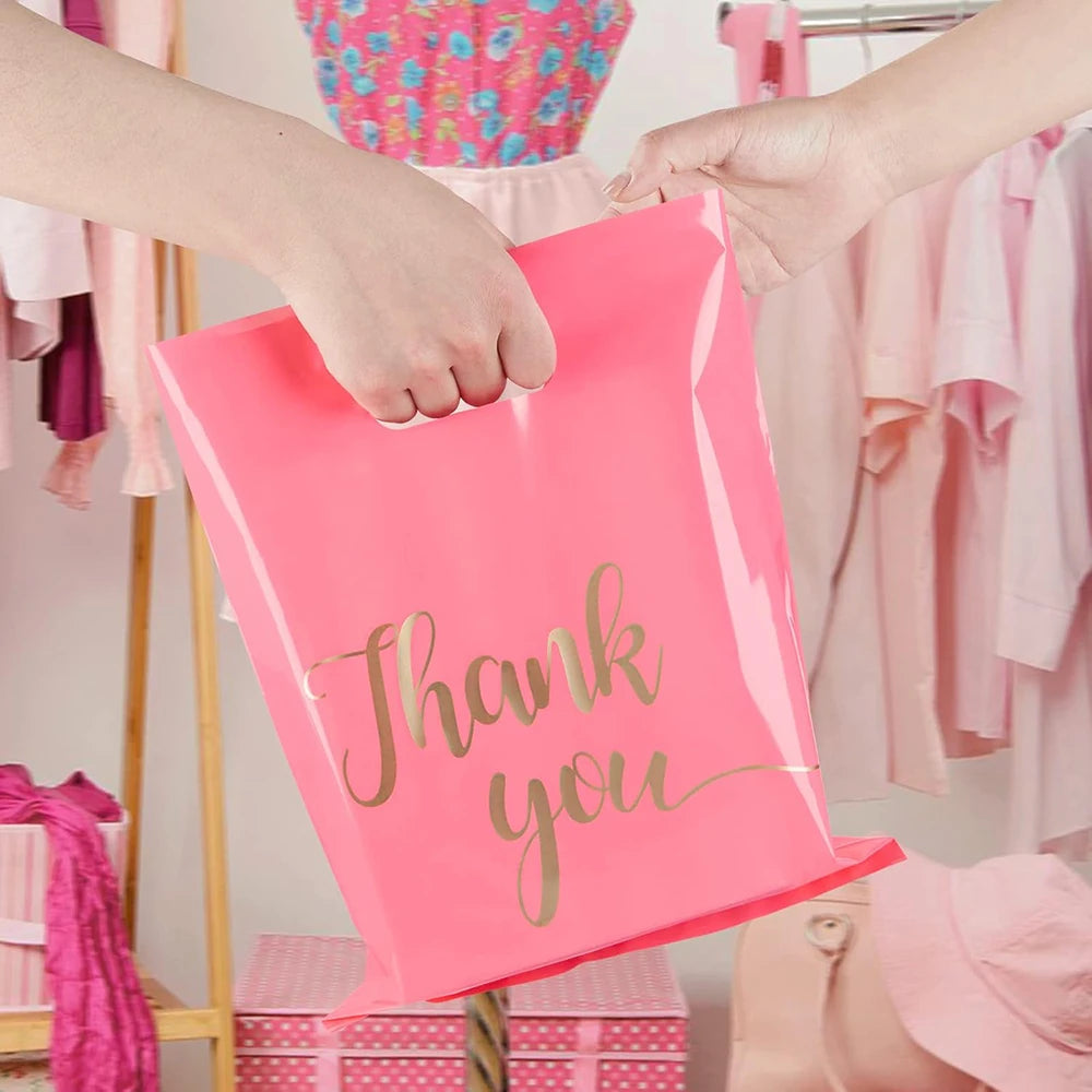 10/20/30pcs Thank You Gift Packaging Bags Plastic Shopping Bags with Handle Small Business Stores Wedding Birthday Wrap Gift Bag