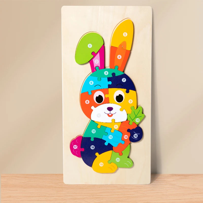 High Quality Large Animal 3D Wooden Puzzle Baby Cartoon Animal Jigsaw Early Learning Cognition Game Puzzle Toys for Children