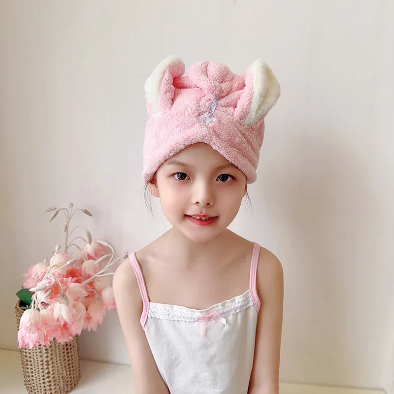 Dry Hair Hat Children Coral Velvet Cartoon Shower Cap Rabbit Ear Dry Hair Hat Wholesale Adult Female Dry Hair Towel