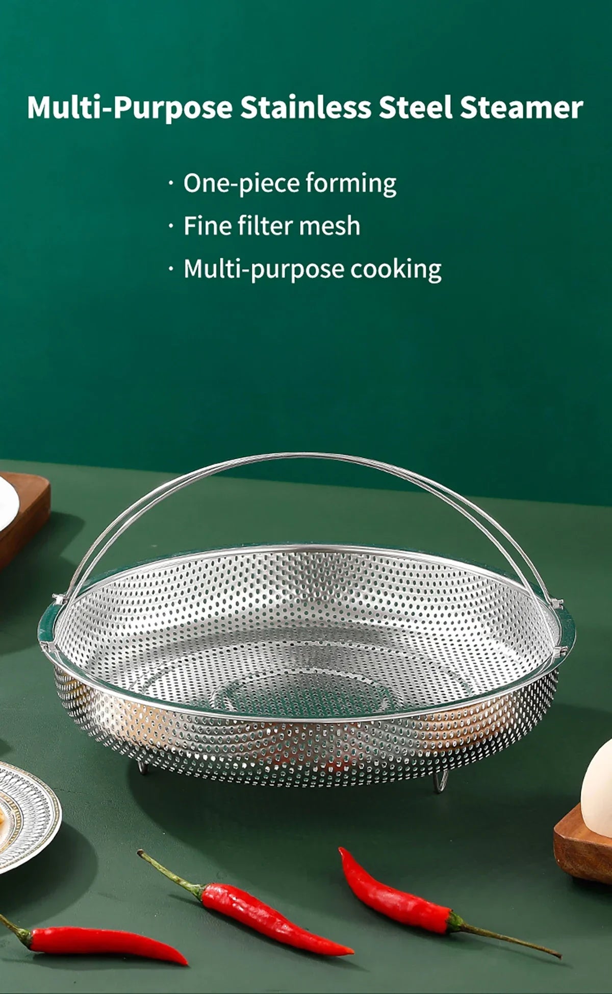 1pc Stainless Steel Multi-Functional Steamer Basket, Uncharged Kitchen Strainer for Steaming Rice, Dumplings, and Vegetables