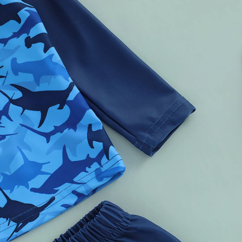 0-36months Toddler Boys Rash Guard Swimsuit Set Animal/Coconut Tree Print Long Sleeve Tops with Shorts and Swim Hat