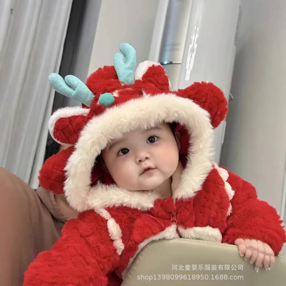 Baby Rompers Zipper New Year Clothes Autumn Winter Baby Clothes 2025 New Cute Baby Cartoon Warm Rompers