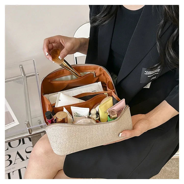 Sac à cosmétiques, grande capacité, design à paillettes fines, sac de toilette léger et pratique