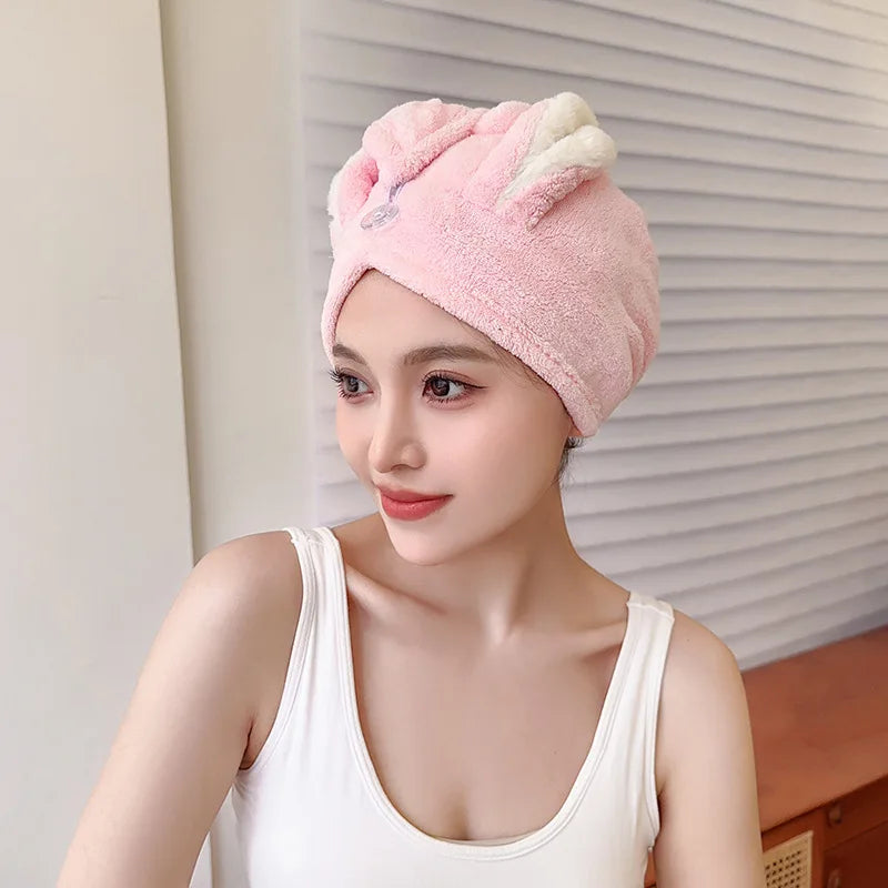 Dry Hair Hat Children Coral Velvet Cartoon Shower Cap Rabbit Ear Dry Hair Hat Wholesale Adult Female Dry Hair Towel