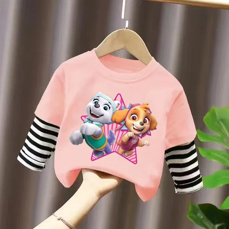 PAW Patrol T-shirt Cute Cartoon Print Long Sleeve Round Neck Kawaii Cotton Boys Girls Clothes Fashion Hip Hop Children Clothing