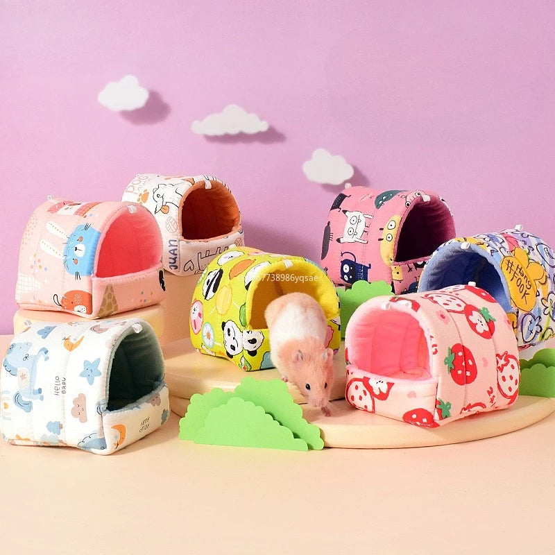 Cute Cartoon Rabbit Squirrel Mini Cage Guinea Pig Nest Small Animal Mice Rat Pet Sleeping Bed Hamster House Winter Warm Soft Mat