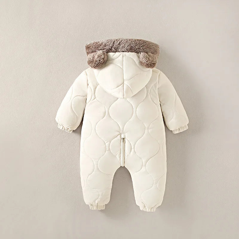 0-3Y Newborn Baby Bodysuit Children's Down Cotton Jacket Bear Ear Velvet Plush Jumpsuit Thick Rompers Baby Boys Girls Bodysuits