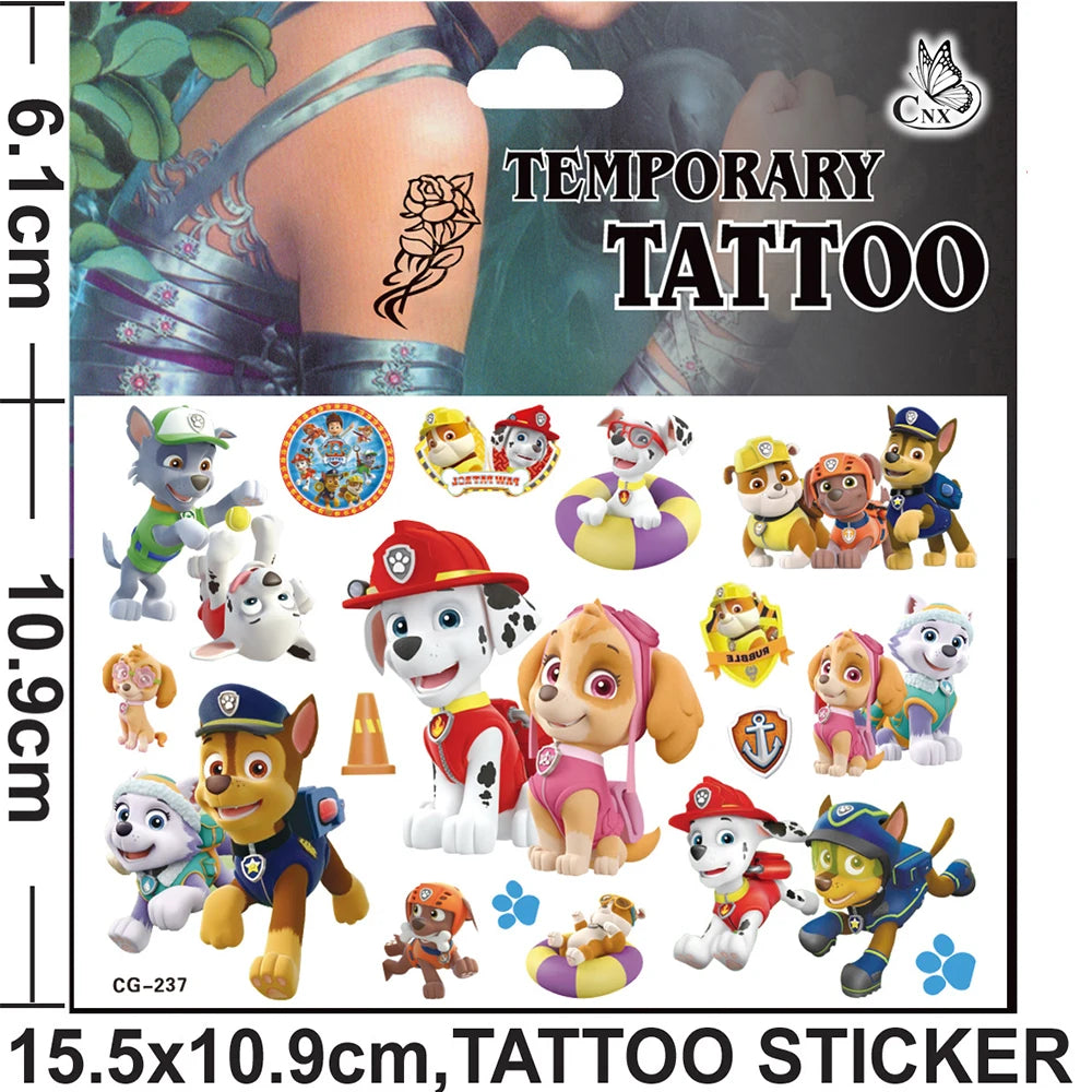 Cute Paw Patrol Toys Tattoo Stickers Anime Pet Dog Model Doll Chase Marshall Rocky Cartoon Children Fake Temporary Tattoos Gifts