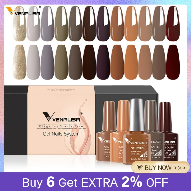 12pcs/kit Venalisa Vernis à ongles gel pigmentée Terre brune
