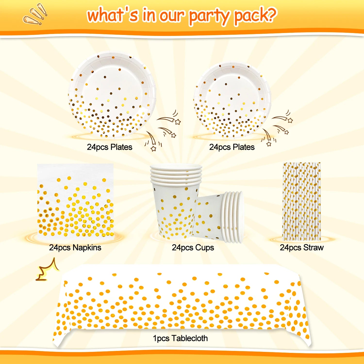 White And Gold Party Supplies 121pcs Golden Dot Disposable Party Dinnerware Set - White and Gold Party Paper Plates Cups Napkins