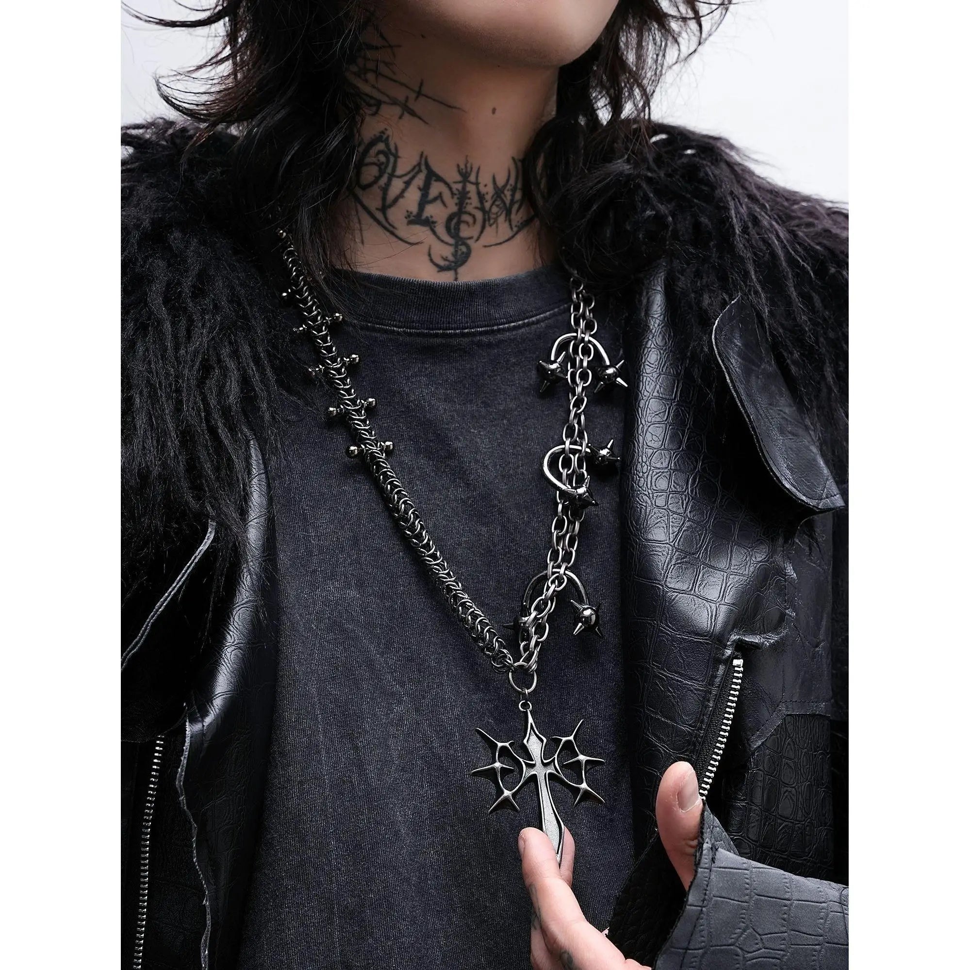 Original Punk Gothic Style Necklace City Main Style Retro Heavy Industry Cross Necklace Couple Trendy Accessories
