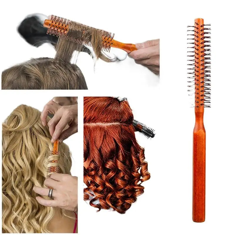 Bristle Wooden Curly Hair Comb Natural Boar Bristle Rolling Brush Round Barrel Blowing Curly Hairbrush Hair Styling Tool Barber