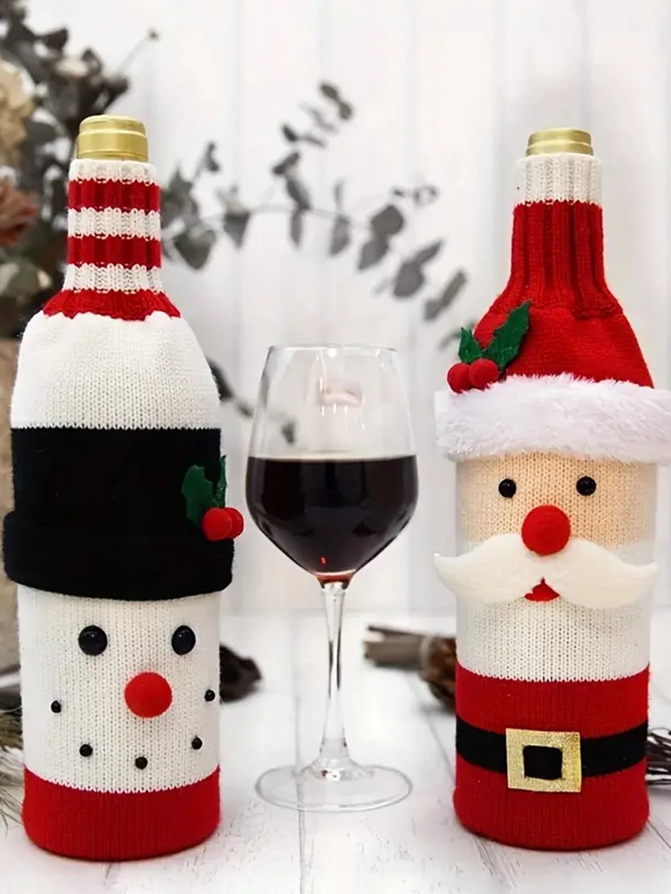 1pc Red Velvet Snowman & Santa Claus Designs - Reusable Champagne Bottle Sleeves for Holiday Decorations & Gift Giving