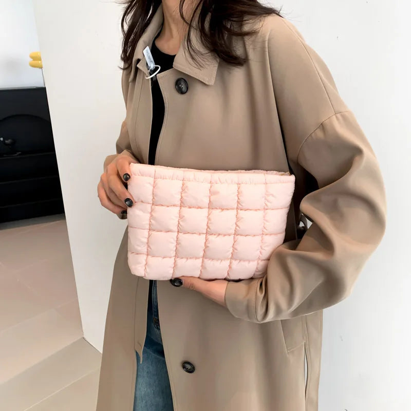 Women Cosmetic Quilted Bag Square Portable Makeup Storage Clutch Bags Simple Girl Lipstick Toiletry Organizer Small Handbag