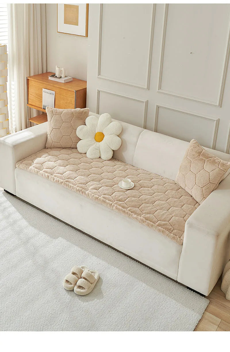 Nordic Thick Faux Mink Fur Sofa Cushion Autumn/winter Pet Friendly Non-Slip Sofa Cover Soft Furniture Protector for Living Room