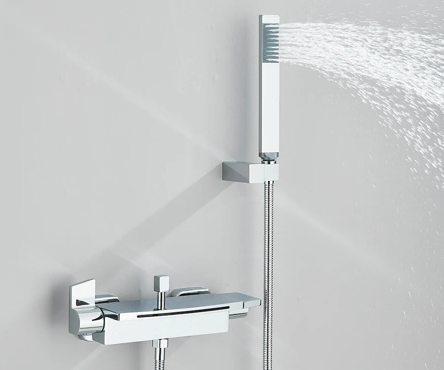 حنفيات دش حوض الاستحمام ذات الشلال الأسود، حنفية خلاط دش مثبتة على الحائط، حنفية دش حمام ساخن وبارد، BaRobinet Baignoire