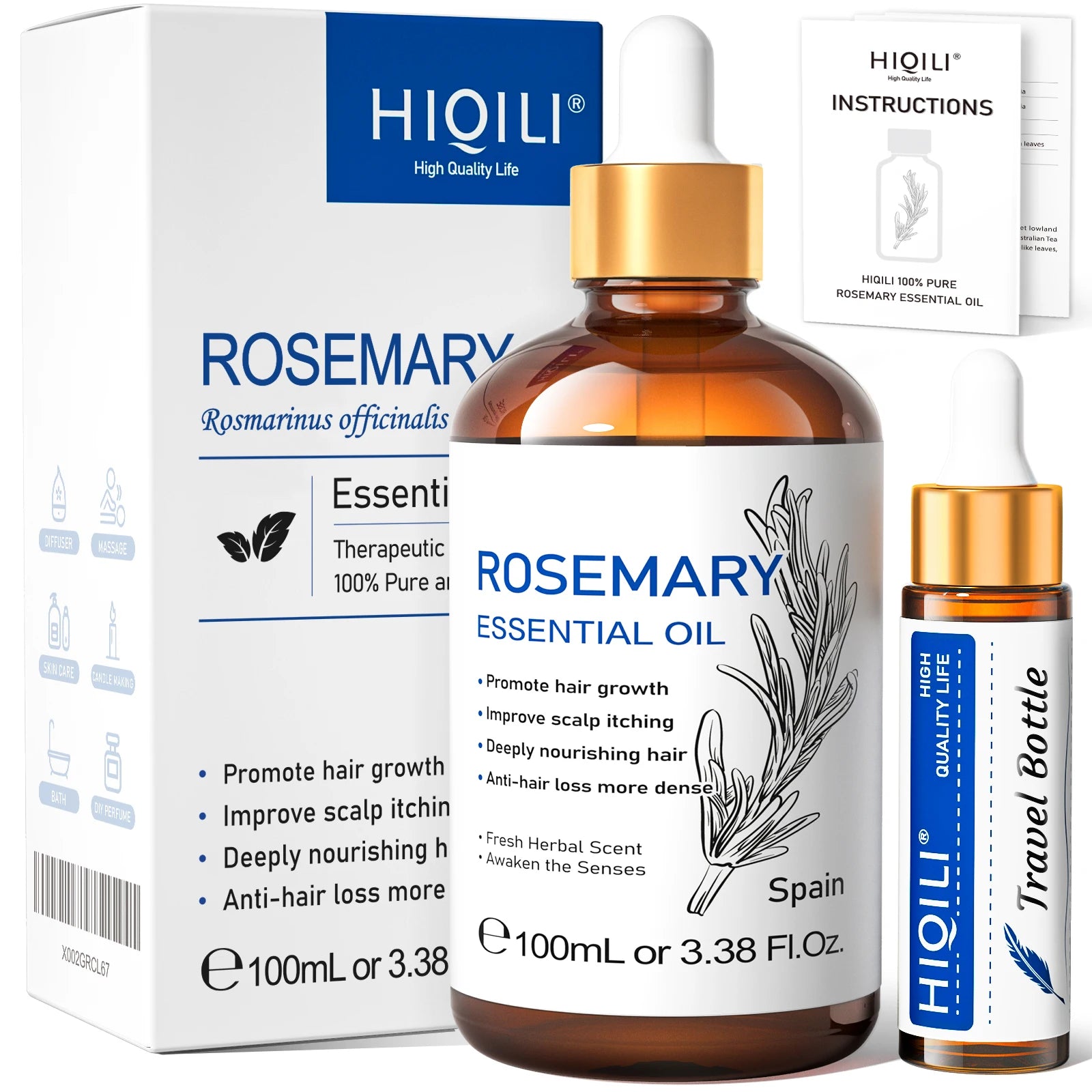 HIQILI Ylang-Ylang Essential Oil 100ML Citronella Geranium 100% Natural Tree Oil for Skin Massage Stress Relief & Aromatherapy