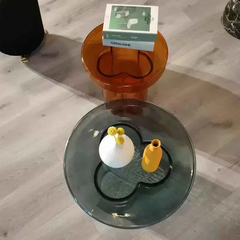 Verre Transparent café moderne rond chevet nordique pétale côté salon meubles créatifs Table ronde
