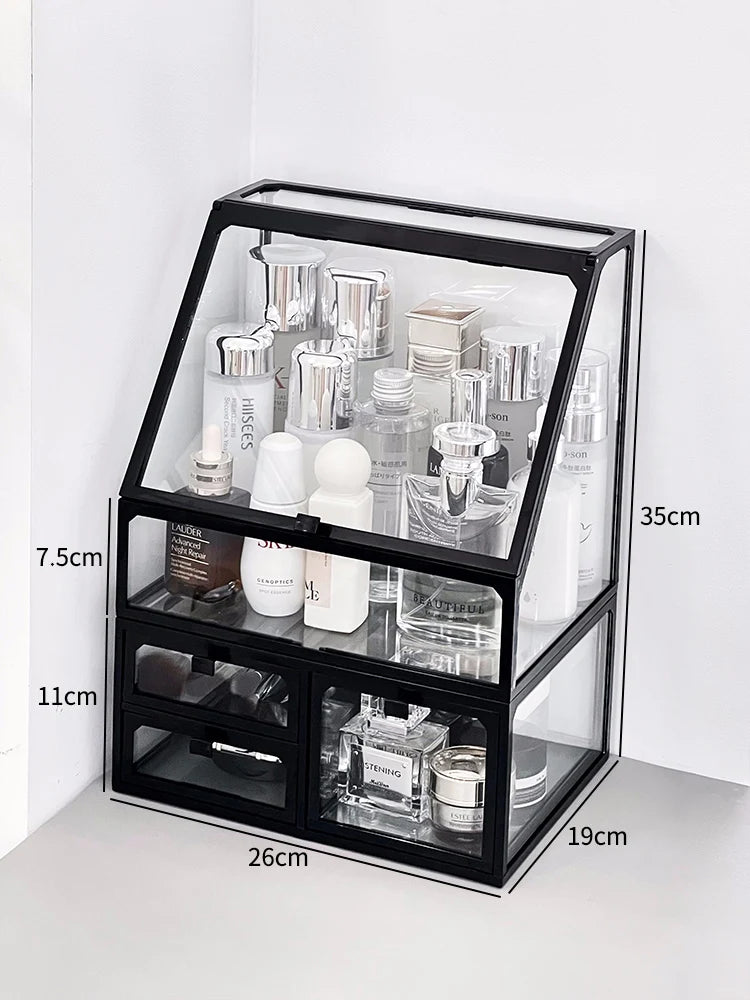 Transparent Cosmetic Storage Box Desktop High-End Dustproof Cover Carents eup Skincare Lipsti Organizer Box