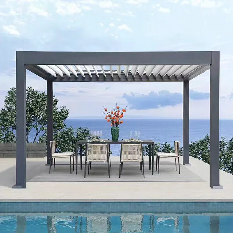 فتح آلي مقاوم للماء وأجنحة مقاومة للفتحات ومحرك كهربائي من الألومنيوم وشرفة خارجية ومظلة حديقة وشرفة خارجية