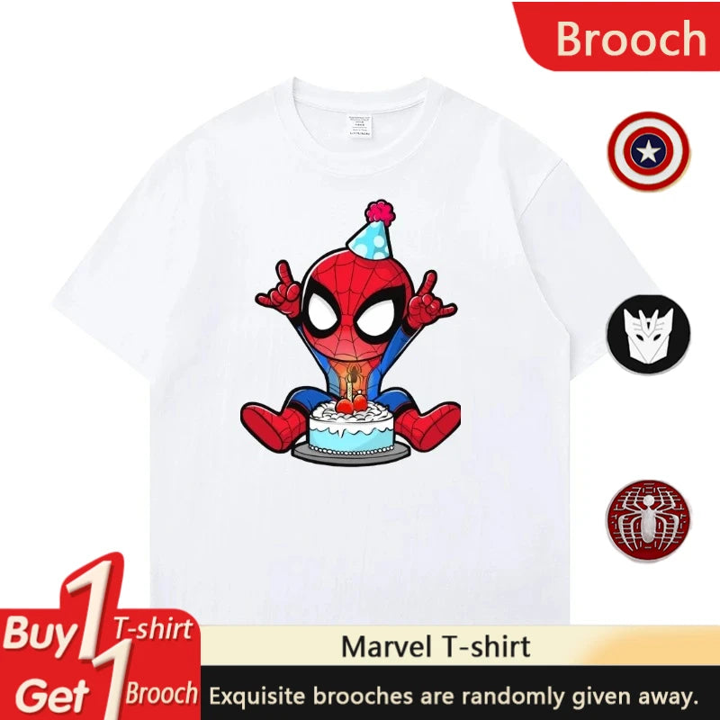 Marvel Printed Cotton TShirt Spider Man Celebrate Birthday Graphic Summer Autumn Family Matching Outfits Parent-child Unisex Tee