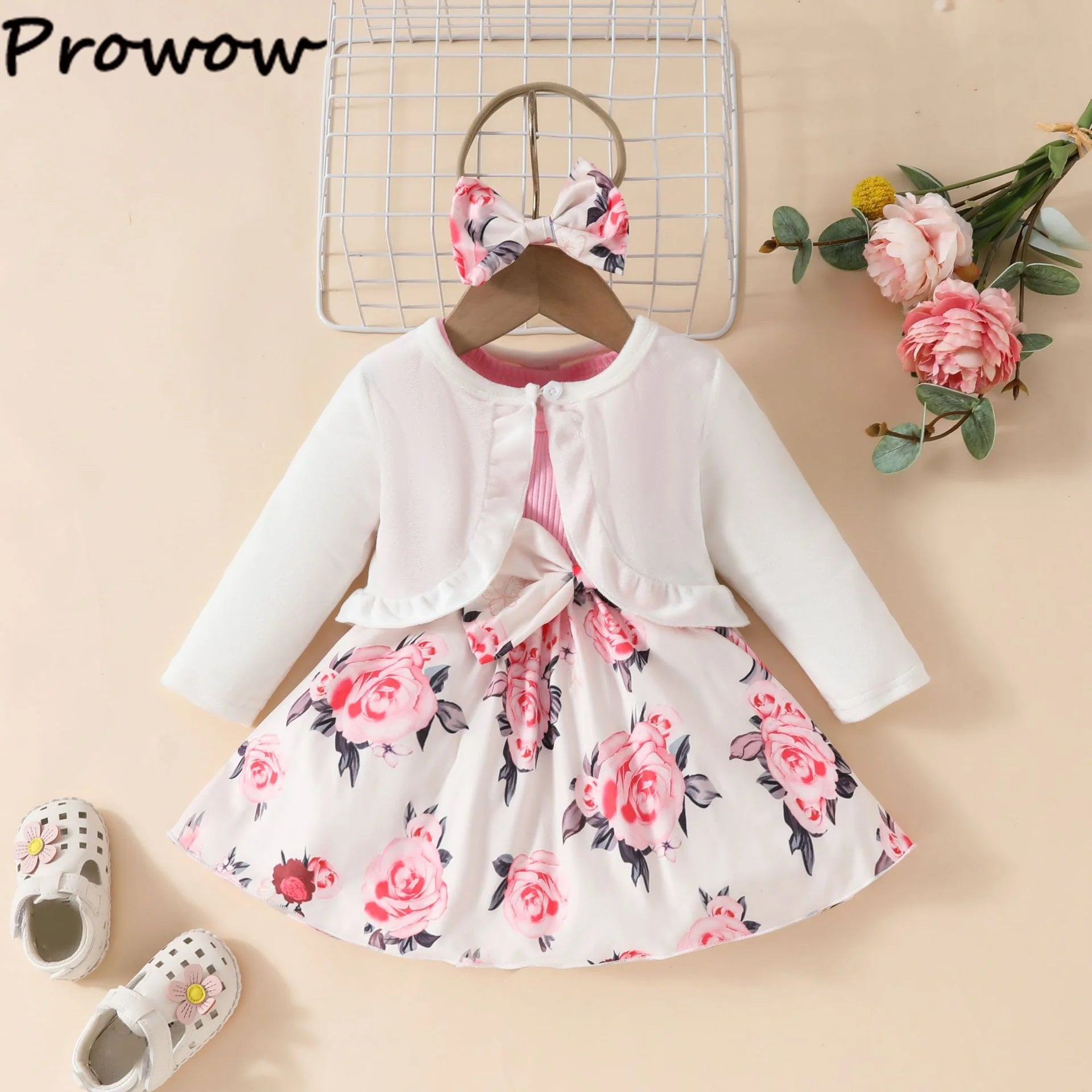 Prowow 0-3Y New Year Baby Dresses Green Velvet Coat Cardigan+Gingerbread Man Dress For Newborns My First Christmas Baby Clothes