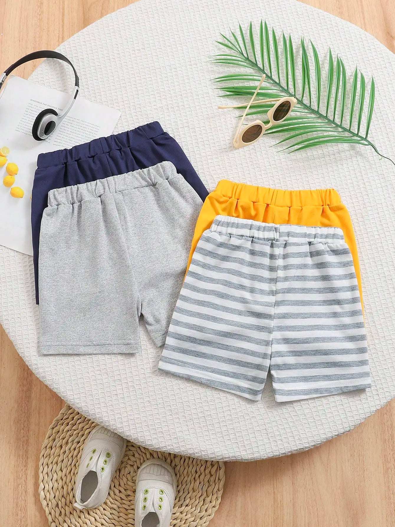 Summer 4-Piece Set Of Shorts For Baby Boys Including Cartoon Striped And Solid-Colored Shorts And Outdoor Casual Shorts