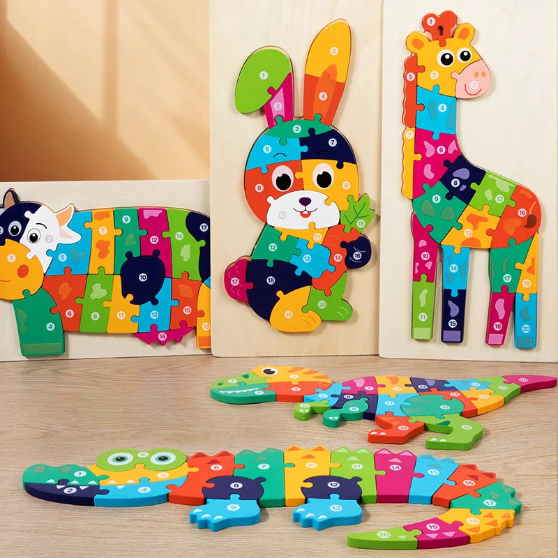 High Quality Large Animal 3D Wooden Puzzle Baby Cartoon Animal Jigsaw Early Learning Cognition Game Puzzle Toys for Children