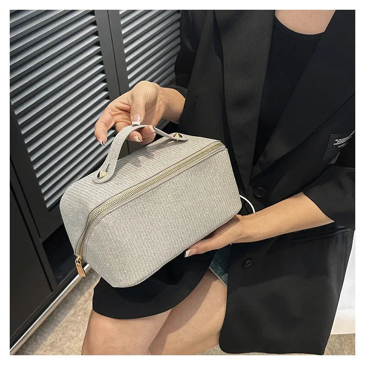 Sac à cosmétiques, grande capacité, design à paillettes fines, sac de toilette léger et pratique