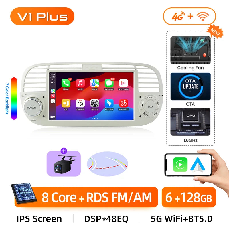 Junsun Android13 Car Radio For FIAT 500 500C Abarth 2007-2015 Car Smart Systems For Apple Carplay FM GPS SWC BT