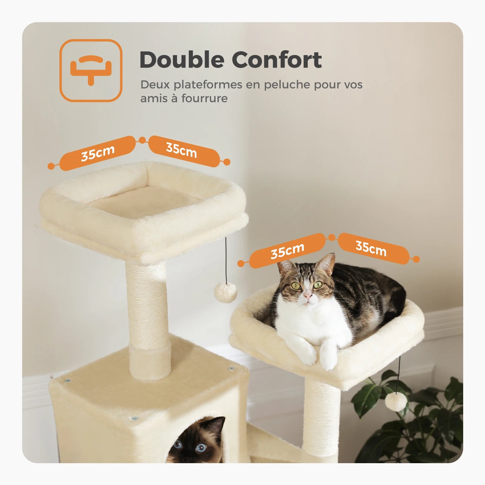 Stable&Safe Multi-Level Cat Tree Tower with Cozy Condo,Scratching Posts&Boards,Perches,Hammock,Pompoms for Active Cats,Cat Toys