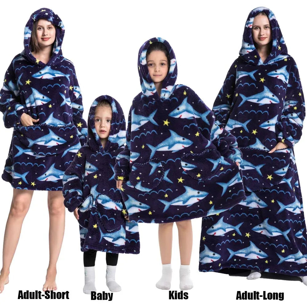 Oversize Winter Sherpa Blanket Plush Polar Fleece Family Matching Hoodie Girls Sweatshirt Homewear Halloween Women Kids Clothes