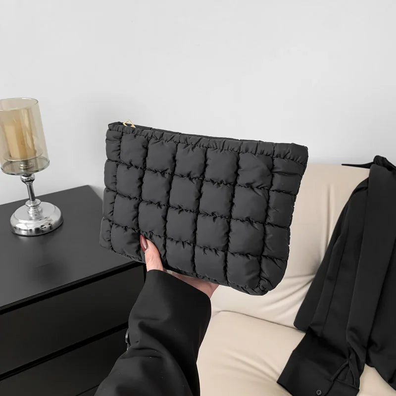 Women Cosmetic Quilted Bag Square Portable Makeup Storage Clutch Bags Simple Girl Lipstick Toiletry Organizer Small Handbag
