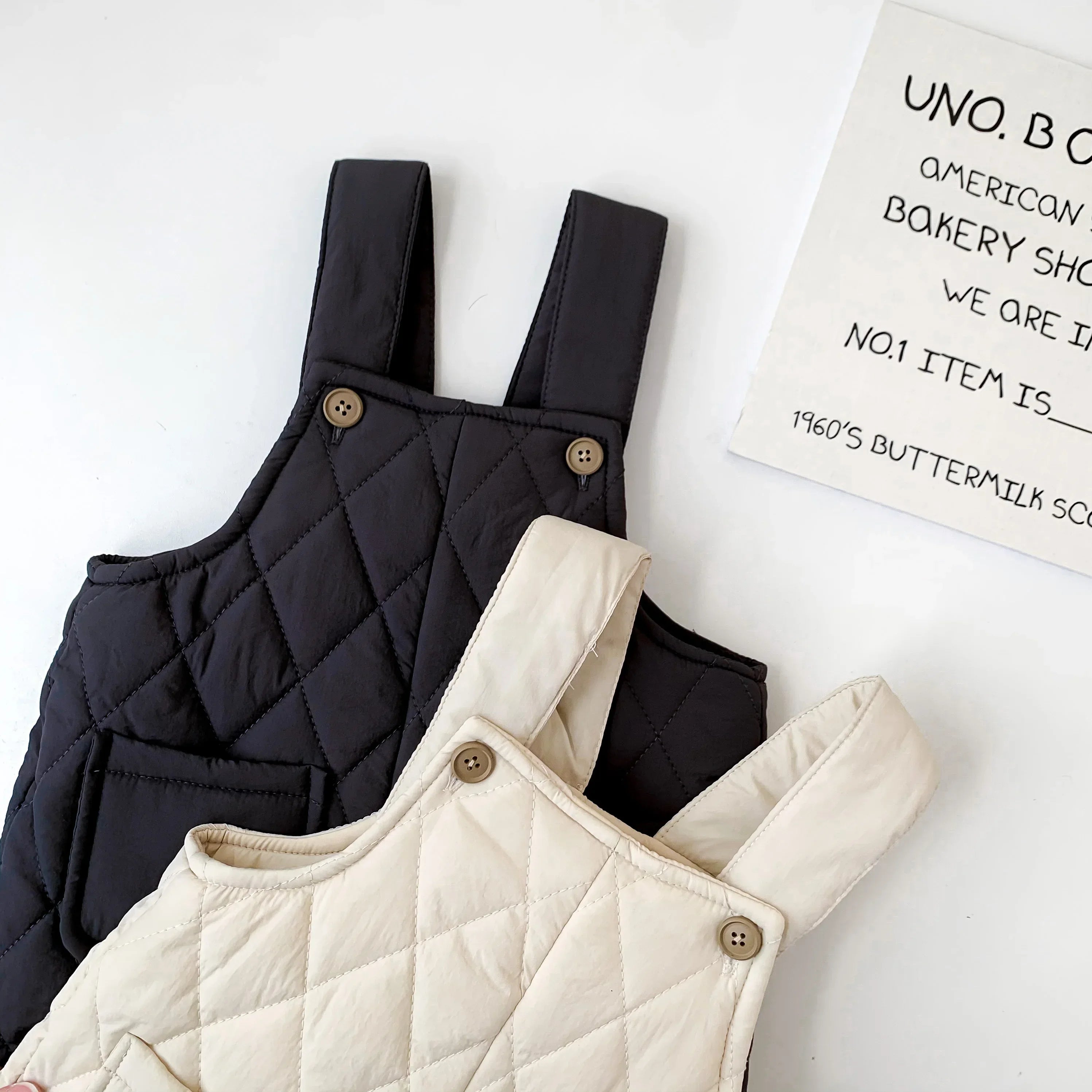 Winter Baby Boys And Girls Solid Color Thick Overalls Autumn And Winter Quilted Thick Pants Children's Casual Warm Jumpsuit