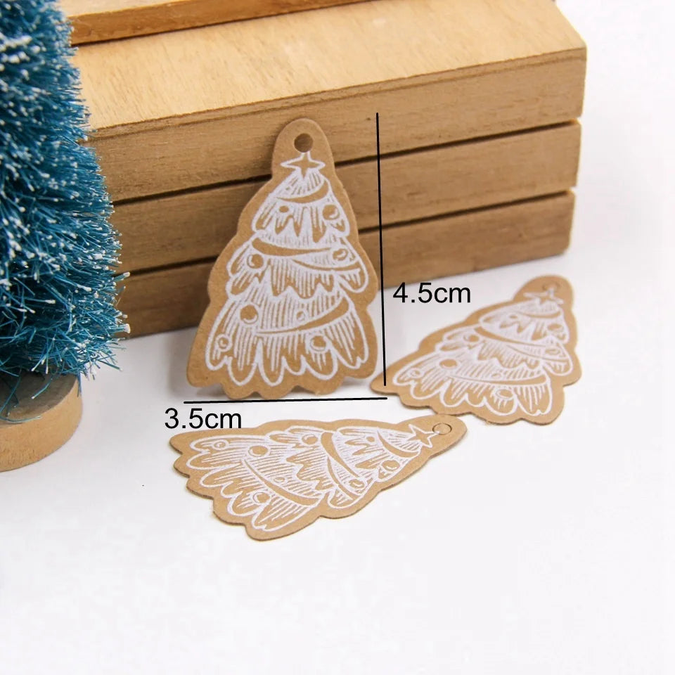 50PCS Christmas Kraft Paper Tags Handmade/Thank You DIY Crafts Hanging Tag With Rope for Christmas Gift Wrapping Supplies Favors