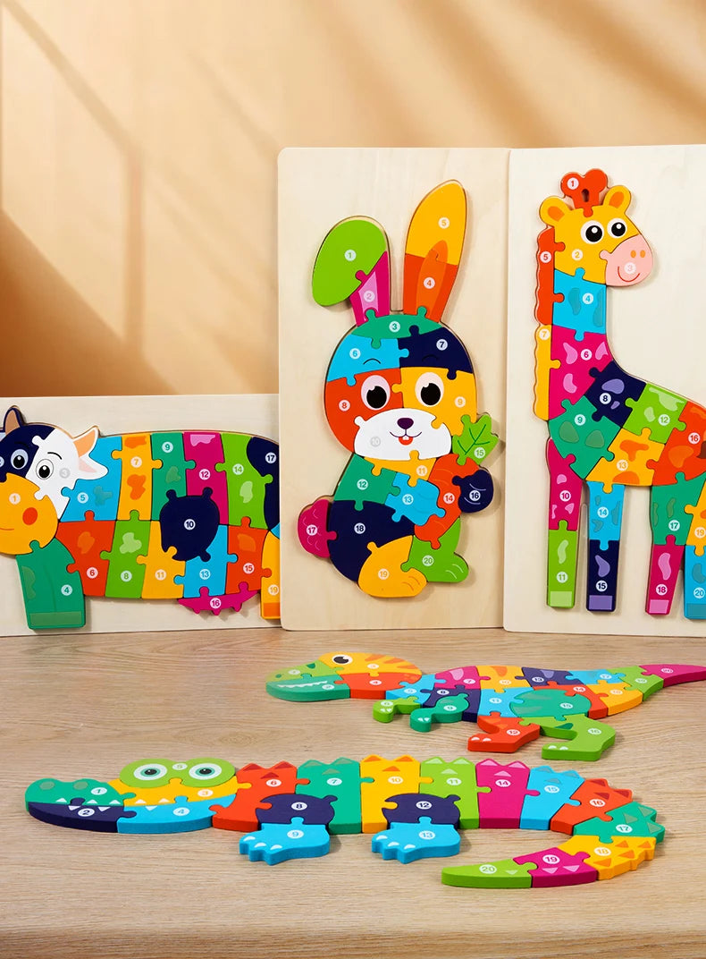 High Quality Large Animal 3D Wooden Puzzle Baby Cartoon Animal Jigsaw Early Learning Cognition Game Puzzle Toys for Children