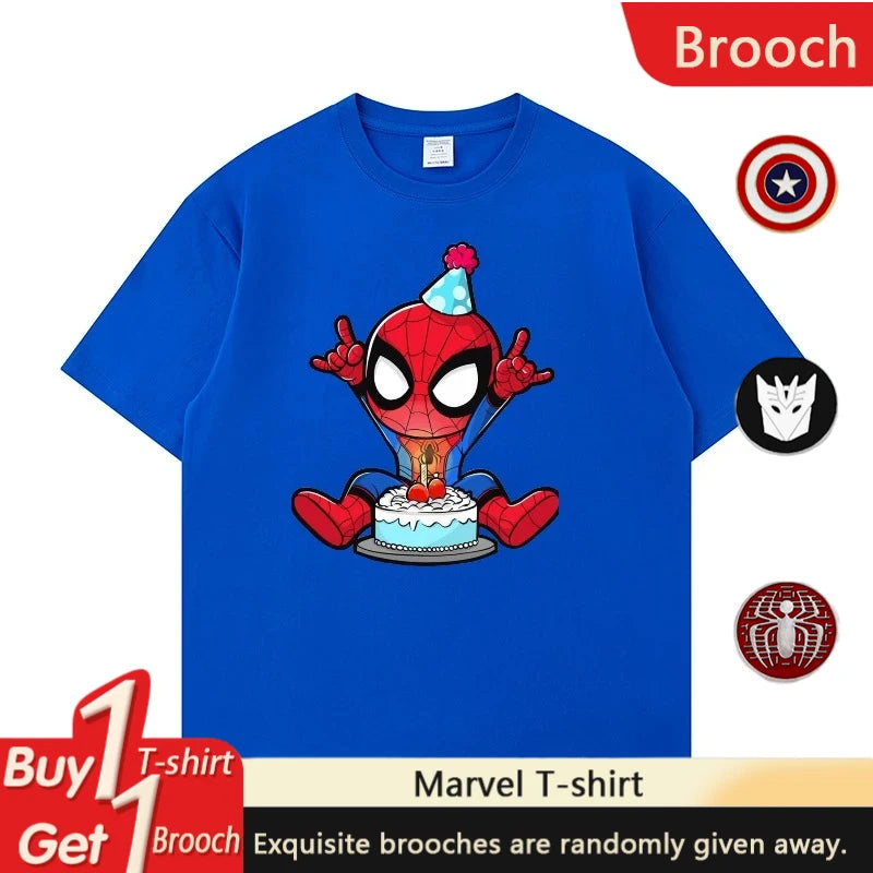 Marvel Printed Cotton TShirt Spider Man Celebrate Birthday Graphic Summer Autumn Family Matching Outfits Parent-child Unisex Tee