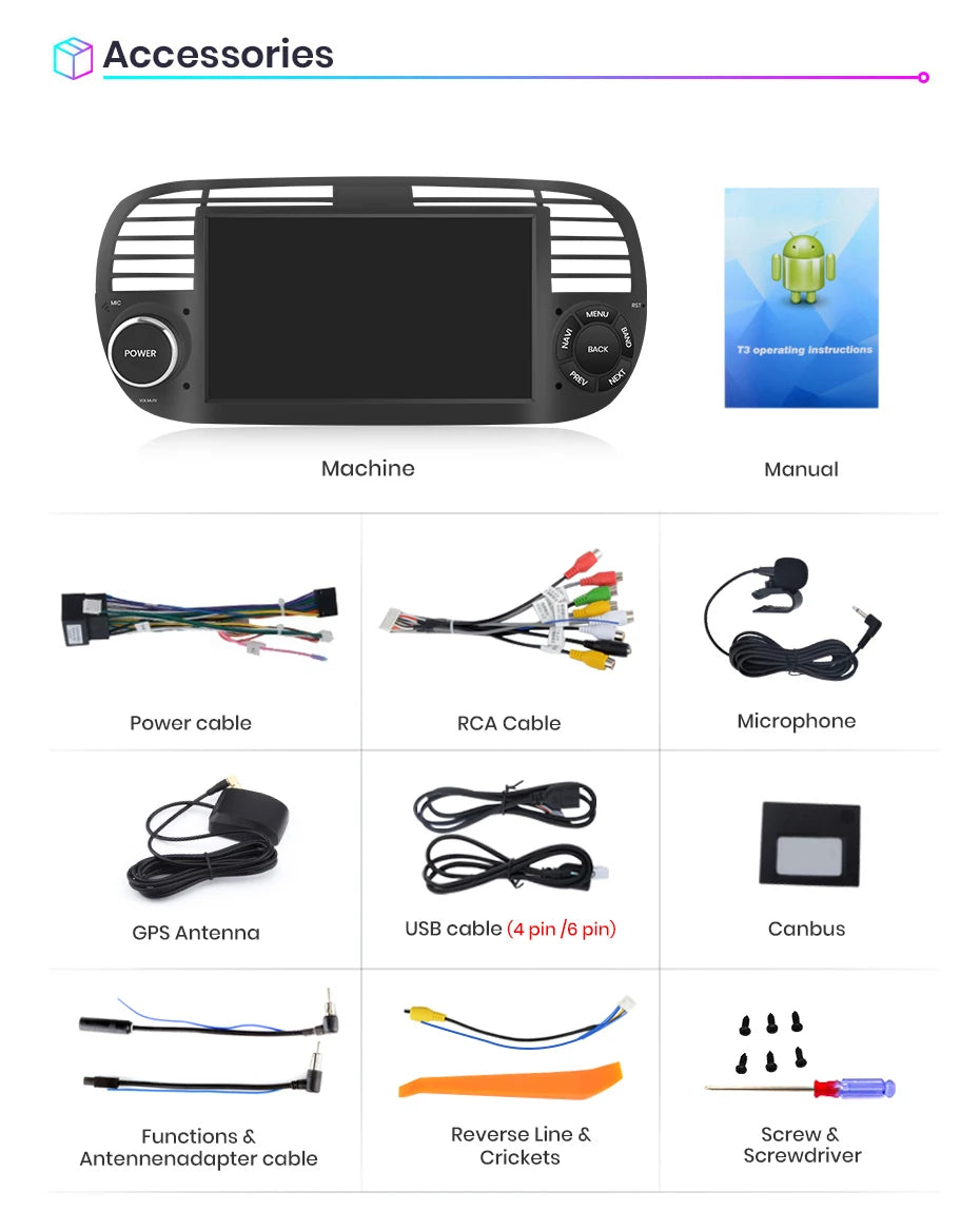 Junsun Android13 Car Radio For FIAT 500 500C Abarth 2007-2015 Car Smart Systems For Apple Carplay FM GPS SWC BT