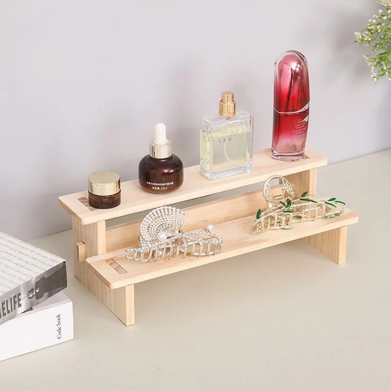 2-5 Tiers Wooden Display Rack Cosmetic Perfume Display Stand Doll Toys Stepped Desk Storage Home Desktop Organization