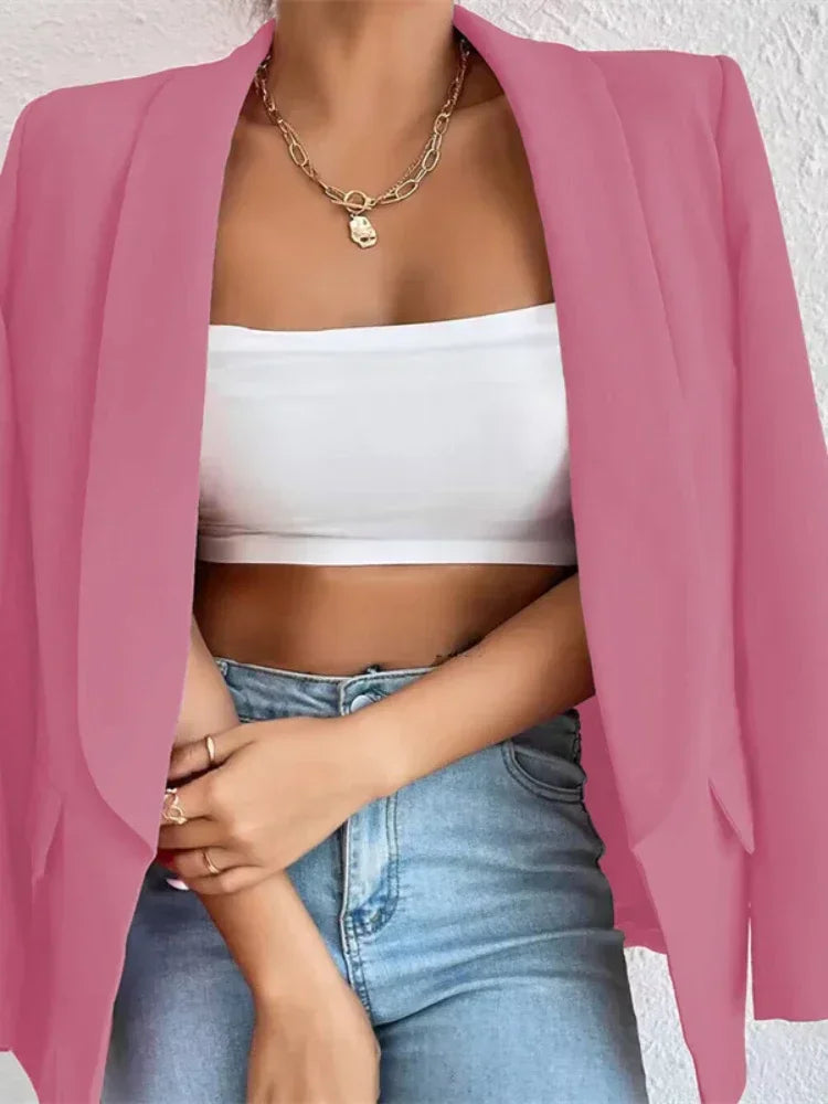 Elegant Casual Solid Color Blazer Vintage Formal Business Chic Suit Jackets Female Outerwear Long Sleeve Open Stitch Slim Coats