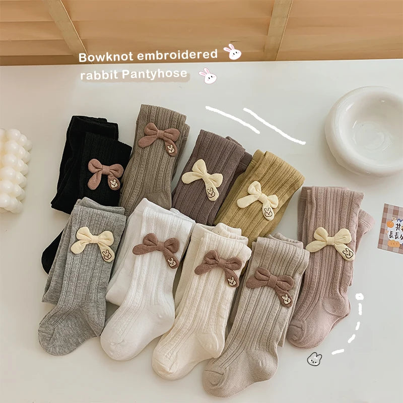 Baby Tights Leggings for Spring Autumn High waist Combed Cotton Bow Infant Girls Pantyhose