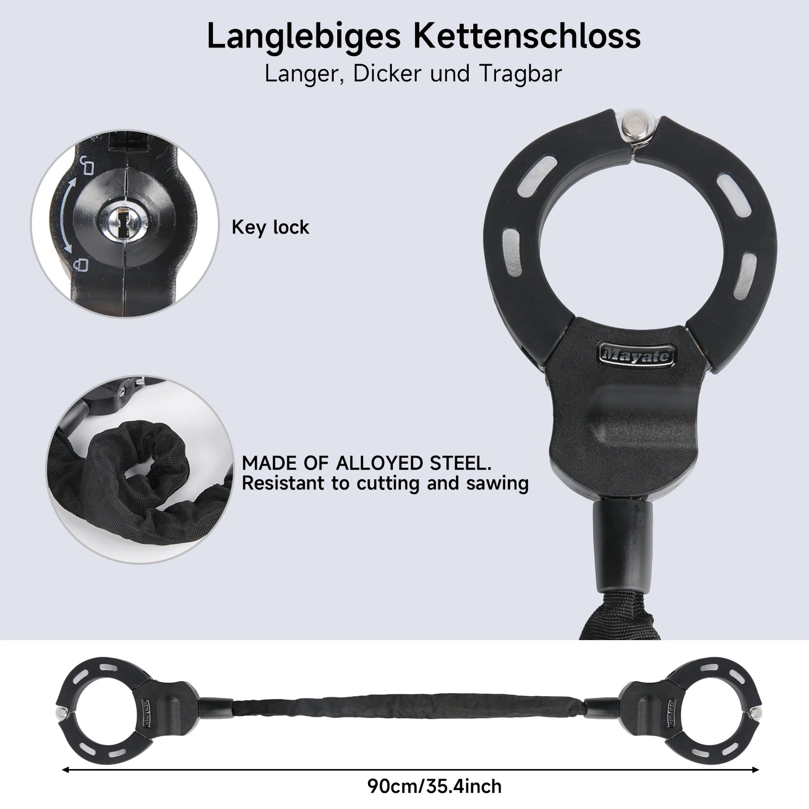 قفل دراجة معدني سميك مضاد للسرقة، قفل حماية سلسلة للدراجات الخارجية والمركبات الكهربائية والدراجات الجبلية والسكوتر