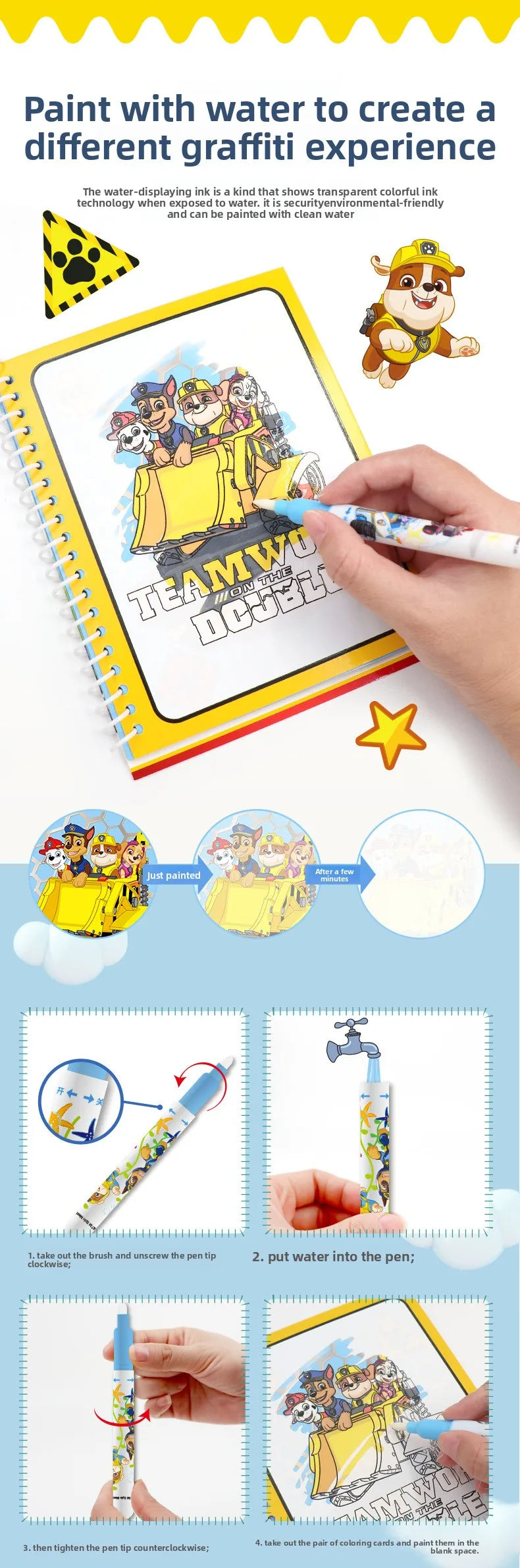 Paw Patrol Chase Reusable Coloring Book Magic Water Painting Books Sensory Children Early Education Toys Water Drawing Book Toy